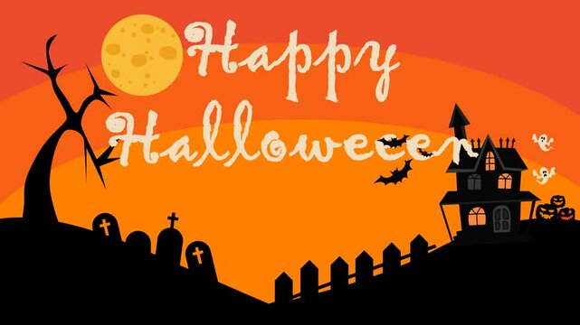 halloween night decorative with bat and moon background. vector illustration style. video animation background.