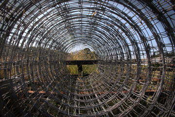 Roll of fencing on a trailer.