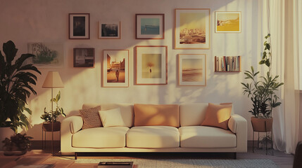 Modern Apartment Design with Gallery Wall and Cozy Sofa in Living Area