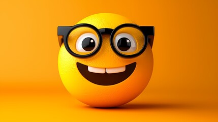 Smiling cartoon orange character with glasses on a vibrant orange background.