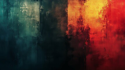 Abstract Canvas with Teal, Black, Orange, and Red Paint