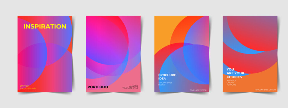 Collection of 70s color gradient poster background vector. Set of retro wall decoration, groovy, trippy, geometric shape. Vintage hippie wall art for interior, poster, banner, cover, card, flyer