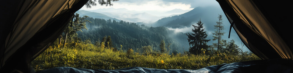 Fototapeta premium Scenic wilderness camping adventure with stunning natural landscape, peaceful atmosphere, outdoor experience, and connection with nature