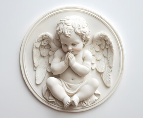 Baby angel in ancient Greek style praying on knees