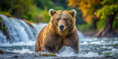 Fototapeta premium A thrilling expedition for dangerous bear hunting in the wilderness, bear, hunting, dangerous, expedition, adventure, forest