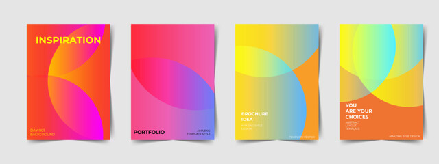 Collection of 70s color gradient poster background vector. Set of retro wall decoration, groovy, trippy, geometric shape. Vintage hippie wall art for interior, poster, banner, cover, card, flyer