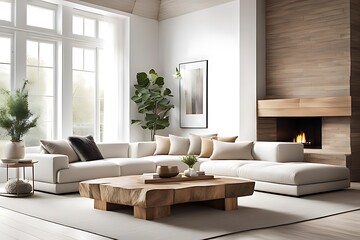 Minimalist beautiful modern living room interior design, modern interior concept for use. contemporary luxury interior design. white bright tone.