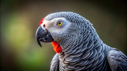 Obraz premium Portrait of a beautiful Kongo Graupapagei parrot with bright red tail feathers and sleek grey plumage
