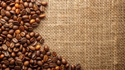 Coffee beans and kernels resting on a natural jute fabric background, coffee, beans, kernels, jute, fabric, background, texture