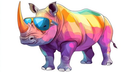Fototapeta premium A rhino wearing sunglasses and standing in front of a white background