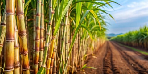 Close up of sugarcane with a plantation in the background, sugarcane, close up, plantation, agriculture, farm, field, rural, growth