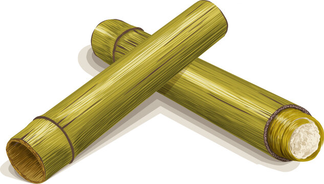 Lemang is a popular dish in Southeast Asian countries such as Indonesia, Malaysia, Singapore, and Brunei. Digital illustration vector clipart.