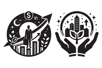 Business growth chart  silhouette vector illustrations