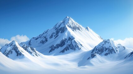 Majestic Snow-Capped Mountain Peaks Under Clear Blue Sky in Winter Wonderland