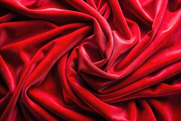 Obraz premium Vibrant red matte velvet fabric with intricate folds and wrinkles, showcasing rich texture and deep color tone, ideal for design backgrounds and visual compositions.