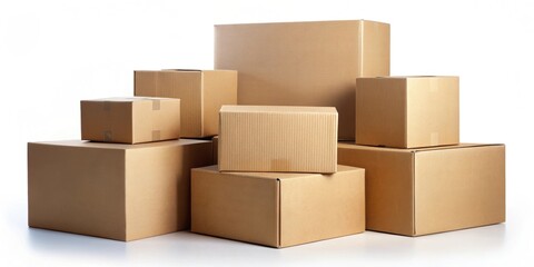 Obraz premium Cardboard boxes on white background, packing, shipping, moving, storage, delivery, cardboard, packaging, boxes