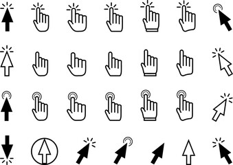 Pointer cursor mouse icon, hand click icon. Clicking cursor set.