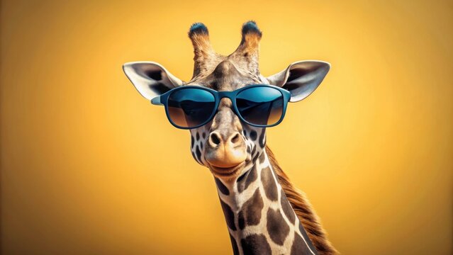 Giraffe influencer posing stylishly in sunglasses , Giraffe, influencer, sunglasses, stylish