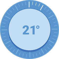 Blue thermostat displaying twenty one degrees celsius, ideal temperature for thermal comfort