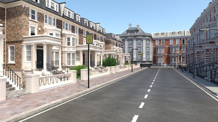 Fototapeta premium オンラインミーティング用背景 テレビ会議背景用 ZOOM会議背景用 CG 街頭 道路 歩道 街並み ロンドン ニューヨーク background cityscape