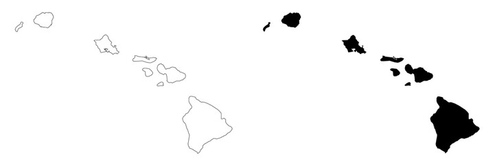 Hawaii administrative map, Hawaii outline and counties state map set - illustration version