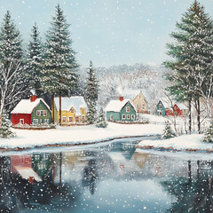 Snow-Covered Cottage in a beautiful Winter landscape