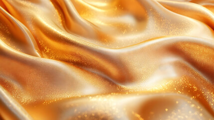 Obraz premium Golden Fabric Draped in Soft Waves with Glittering Texture for Abstract Backgrounds