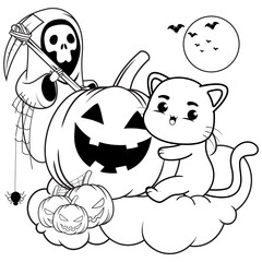 Halloween coloring page with cat for kids