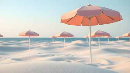 Pastel Beach Umbrellas and Sand Dunes