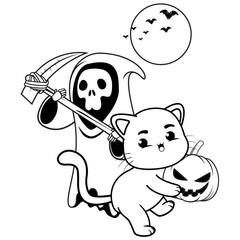 Halloween coloring page with cat for kids