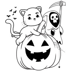 Halloween coloring page with cat for kids