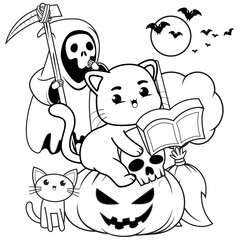 Halloween coloring page with cat for kids
