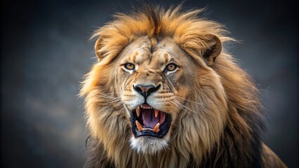 Fierce and aggressive lion showing teeth and roaring , anger, wild, predator, animal, carnivore, mane, fierce