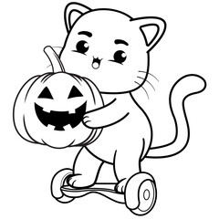 Halloween coloring page with cat for kids