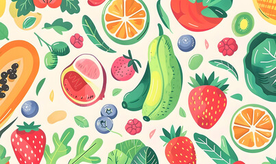 fruits and vegetable herbal concept  for background or 2d illustrator cartoon.