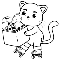 Halloween coloring page with cat for kids