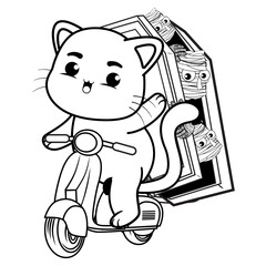 Halloween coloring page with cat for kids