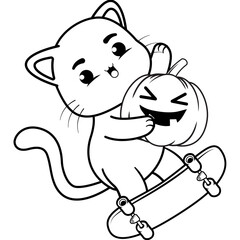 Halloween coloring page with cat for kids
