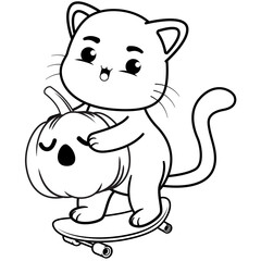 Halloween coloring page with cat for kids