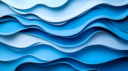Fototapeta premium Abstract Wavy Paper Background, Blue Gradient, Modern Design, Digital Art, 3D Illustration