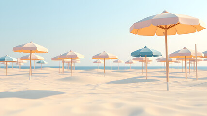 Pastel Beach Umbrellas and Sand Dunes