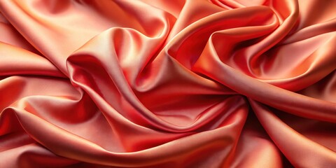 Obraz premium Close-up of sumptuous coral silk fabric with intricate folds and a smooth texture, embodying elegance and luxury , luxurious