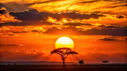 Obraz premium African sunset time lapse with big sun disk and backlit clouds, sunset, African, time lapse, sun disk, clouds, cinematic, epic, hot