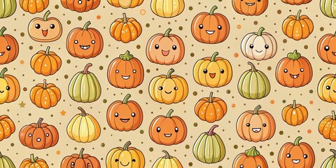 Fototapeta premium Cute pumpkins seamless pattern perfect for autumn season background, autumn, pumpkins, cute, seamless, background, fall