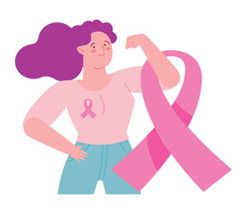 cartoon woman and pink ribbon