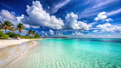 Fototapeta premium Beautiful Caribbean beach with crystal clear turquoise water and white sandy shores, Caribbean, beach, Mexico, tropical