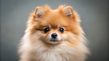 Close-up of a well-groomed Pomeranian Spitz puppy ready for an exhibition at the groomer, purebred, dog, puppy, close-up