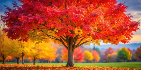 Vibrant red and yellow autumn leaves on a tree , Fall, foliage, seasonal, vibrant, colorful, nature, outdoors, vibrant