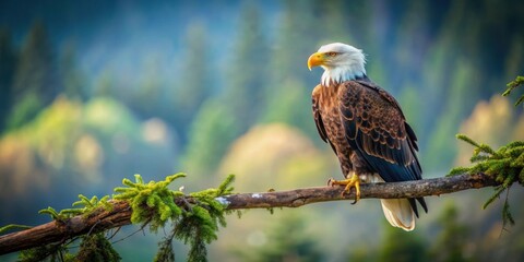 Majestic bald eagle perched on a tree branch , wildlife, bird of prey, America, national bird, symbolic, regal