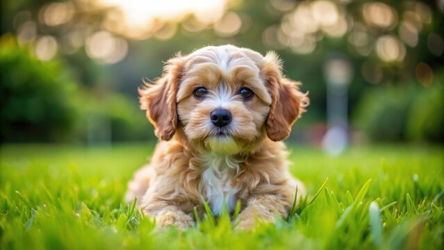 Adorable Cavoodle puppy playing in the grass, Cavoodle, pet, dog, puppy, cute, fluffy, small, mixed breed, playful, friendly, companion